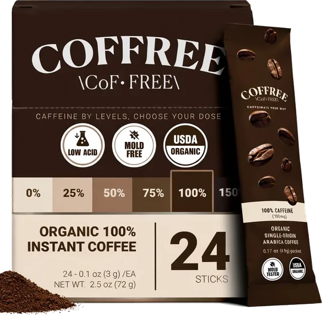 Coffree organic instant coffee - 100% Full Caff box and stick