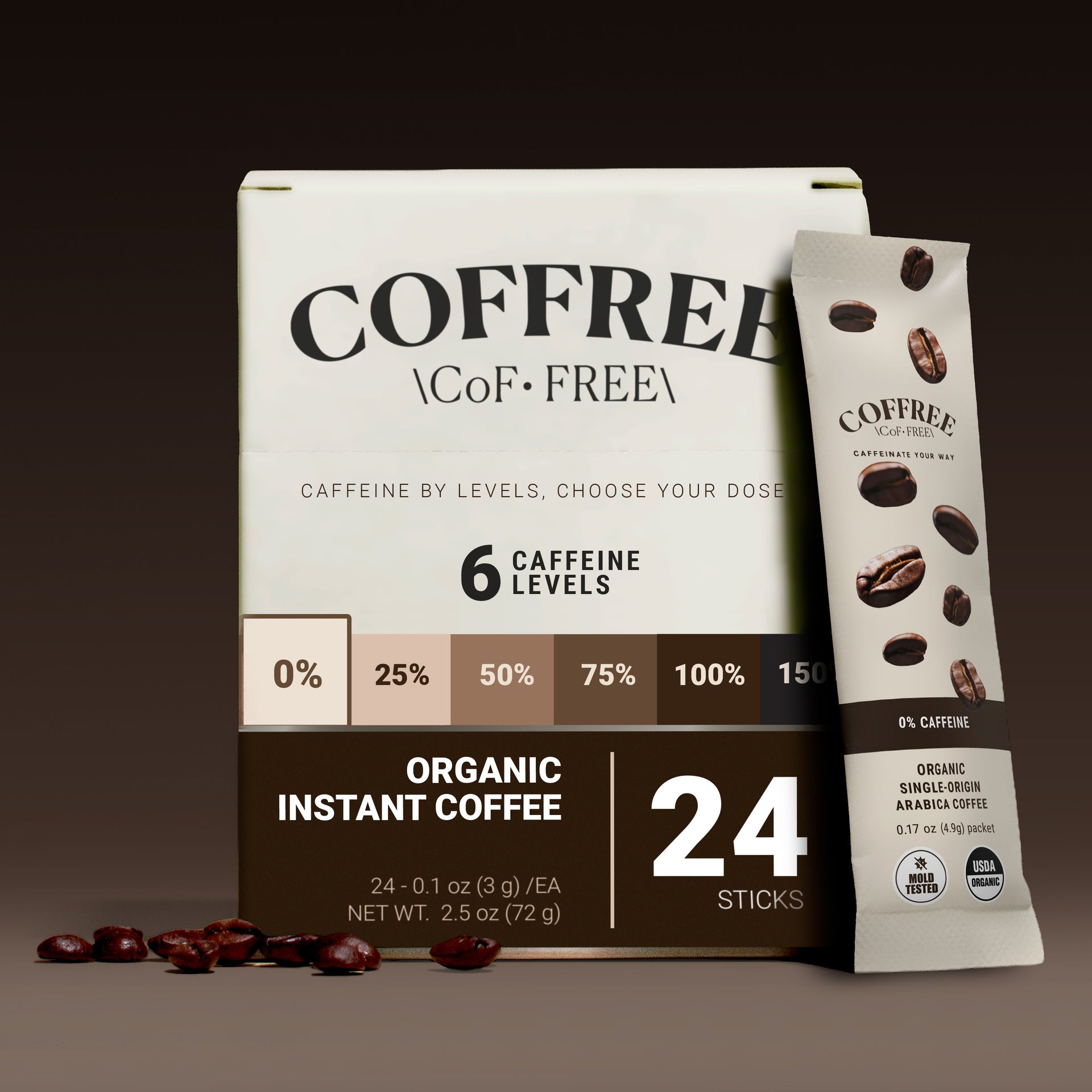 0% Caffeine Instant Decaf Coffee - 24 Pack Box