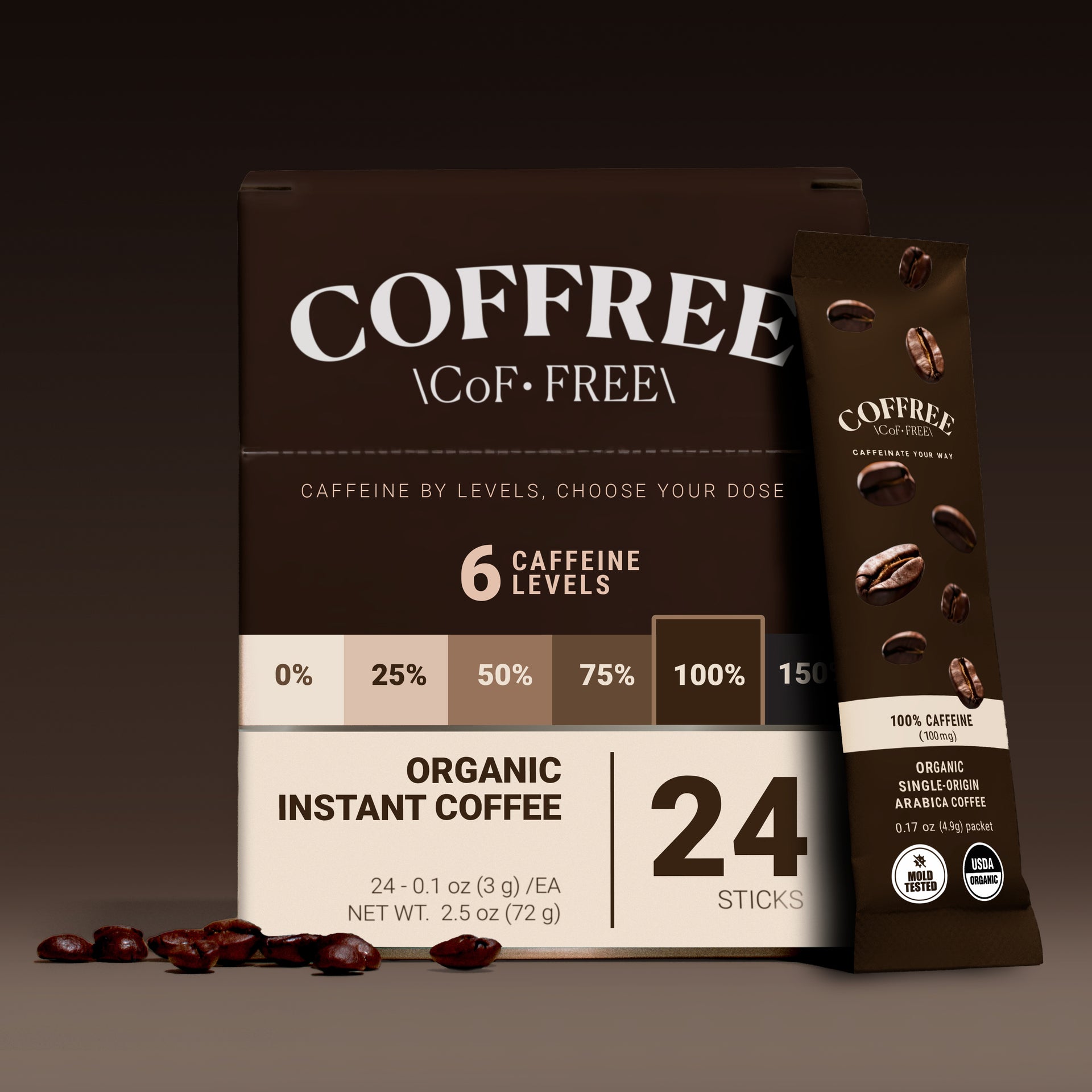 100% Caffeine Instant Coffee - 24 Pack Box
