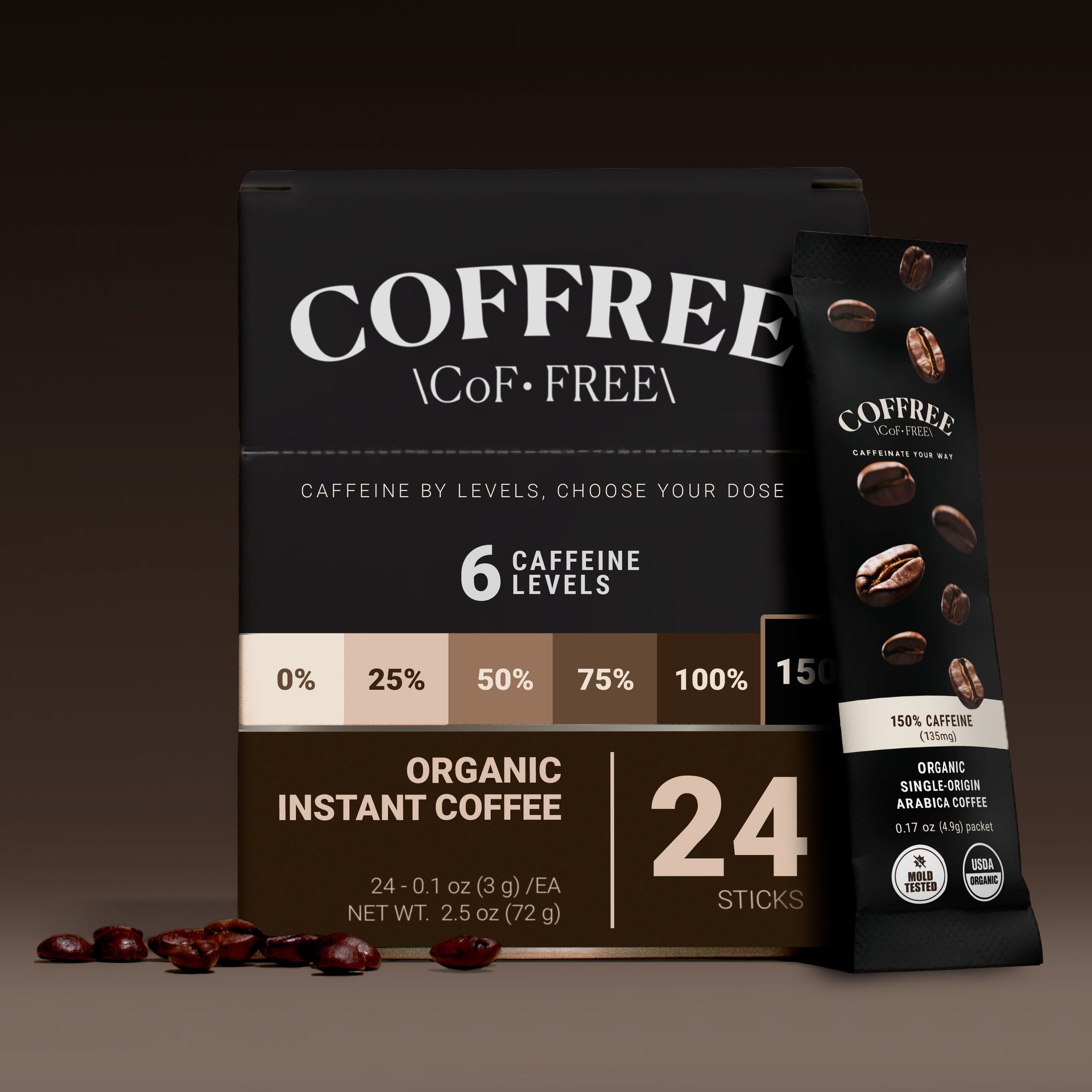 150% Caffeine Instant Coffee - 24 Pack Box