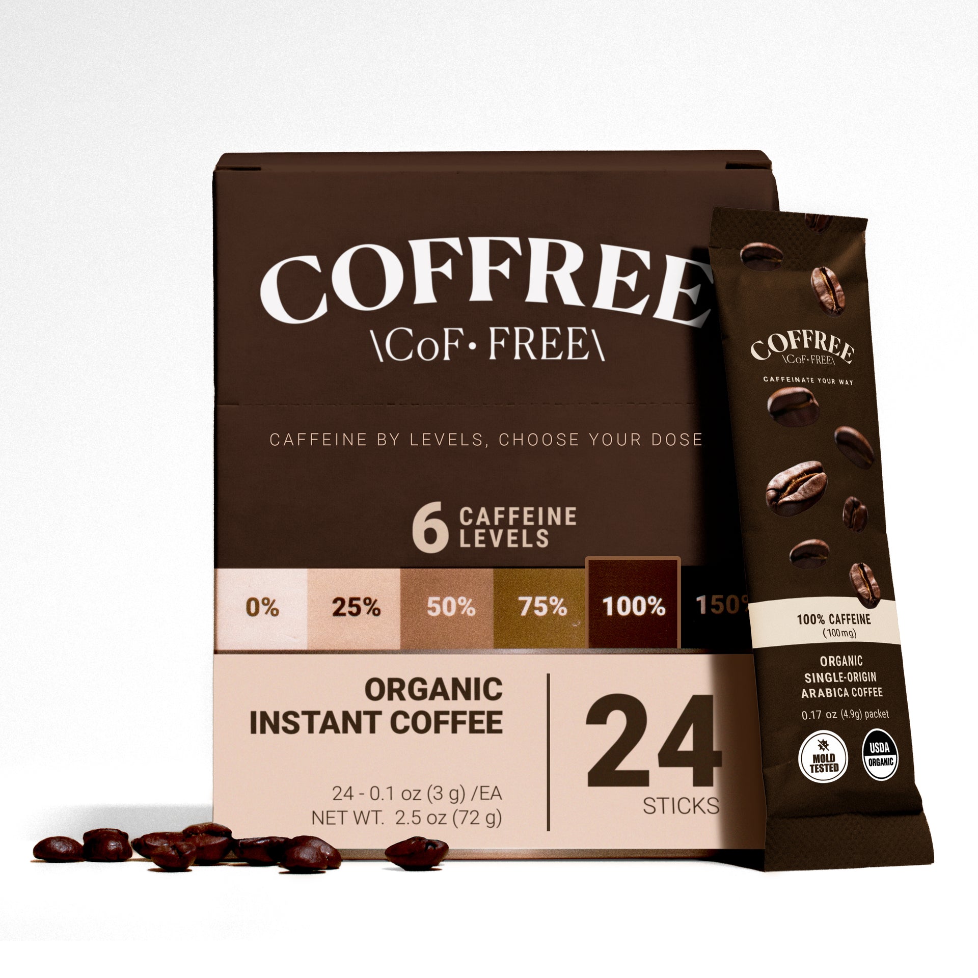 100% Caffeine Instant Coffee - 24 Pack Box