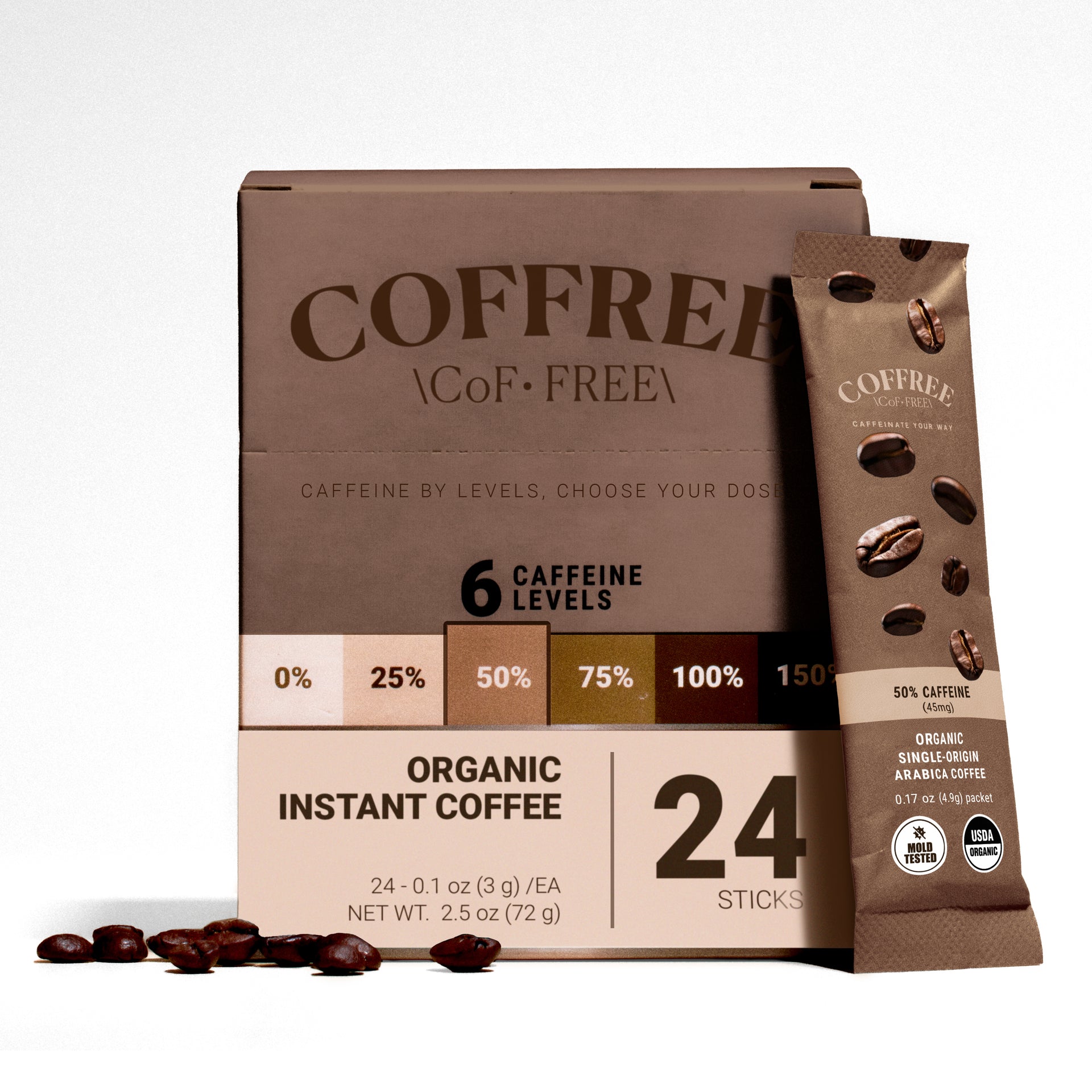 50% Caffeine Instant Coffee - 24 Pack Box