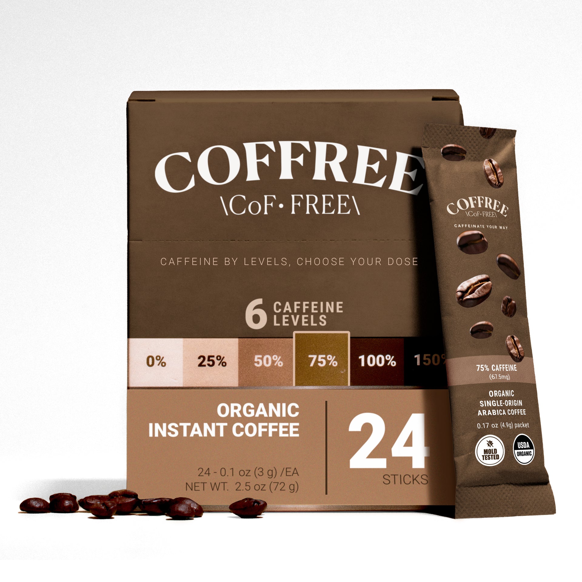 75% Caffeine Instant Coffee - 24 Pack Box